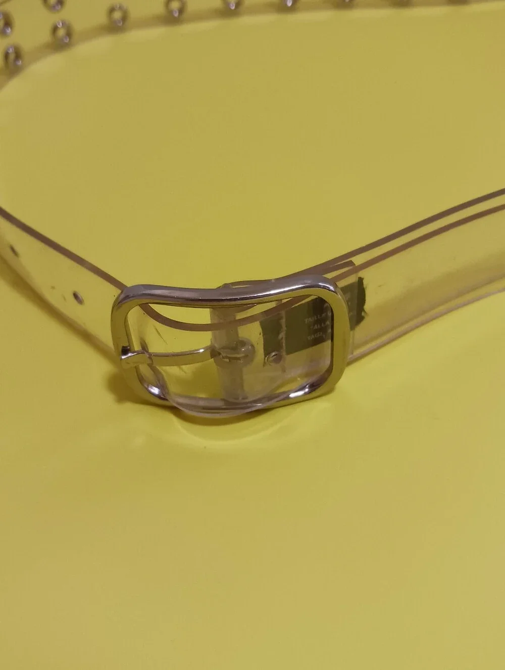 Vintage Gem Clear Vinyl belt With Silver Tone Details, Sz S-m